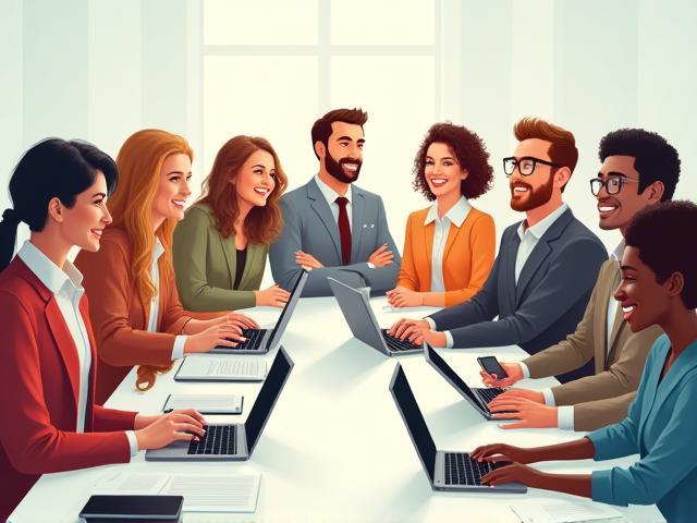 Illustration of contest participants celebrating a win, showing diverse people interacting with technology